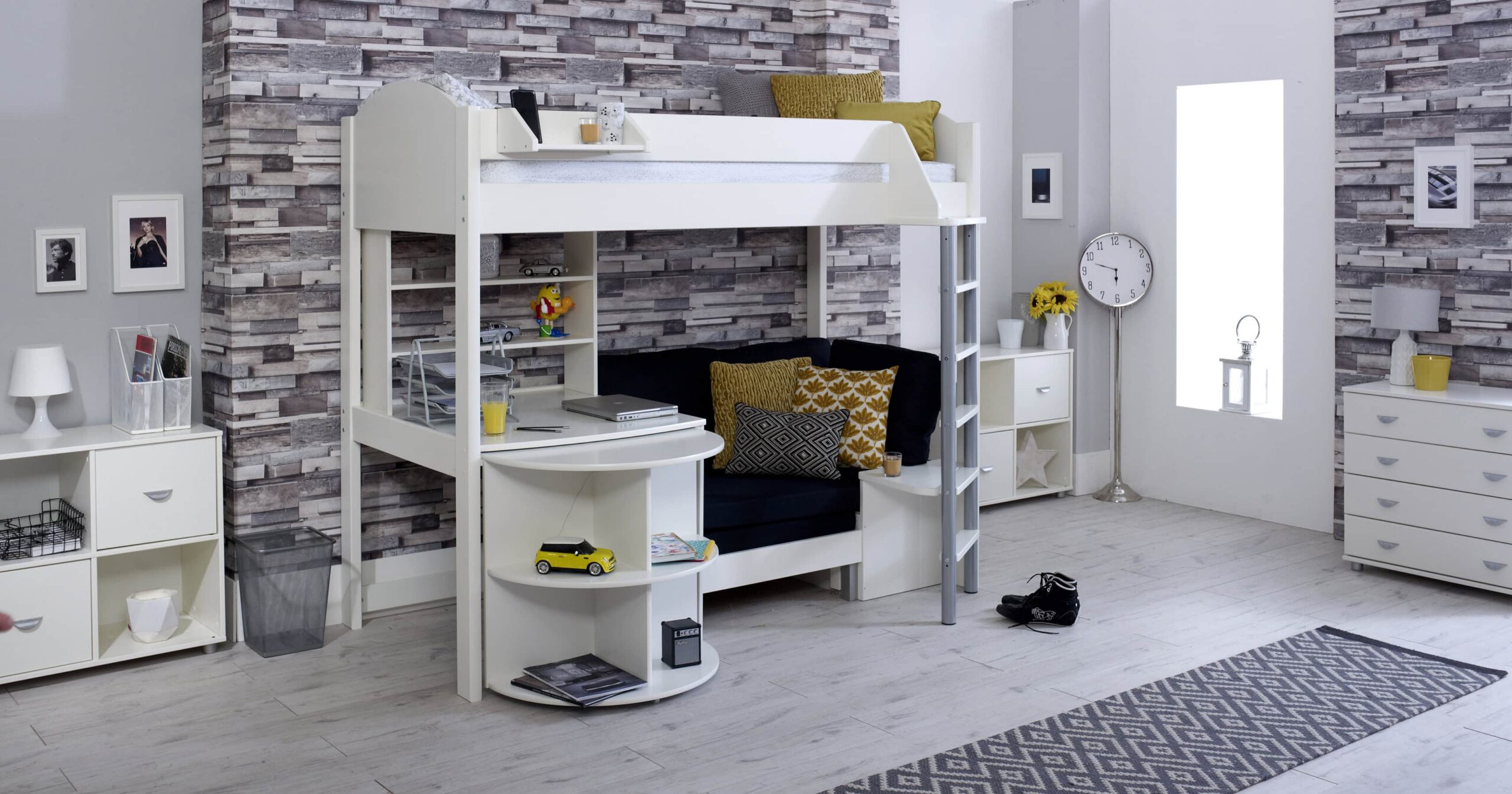 Kids Avenue Noah E Highsleeper - White with Black Cushion | Buy Online | Beds.ie