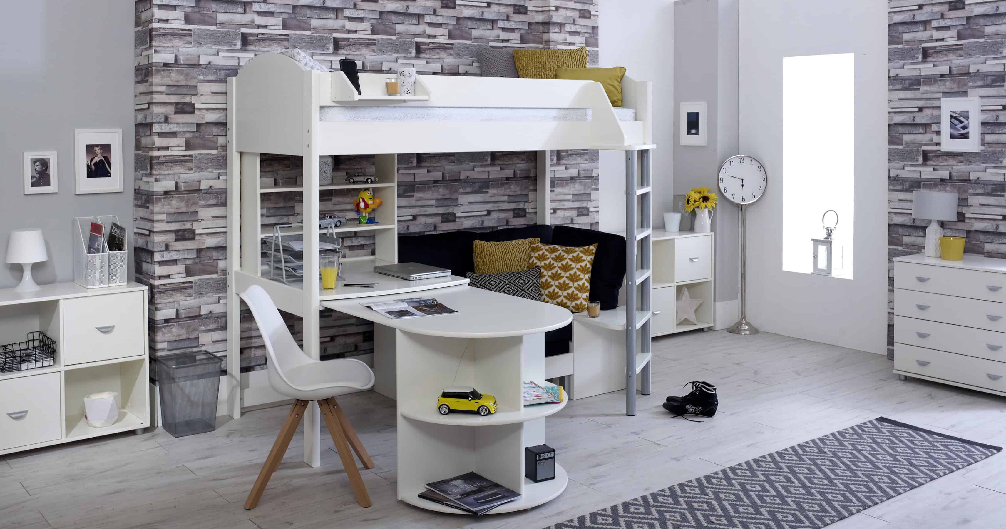 Kids Avenue Noah E Highsleeper - White with Black Cushion - Image 2