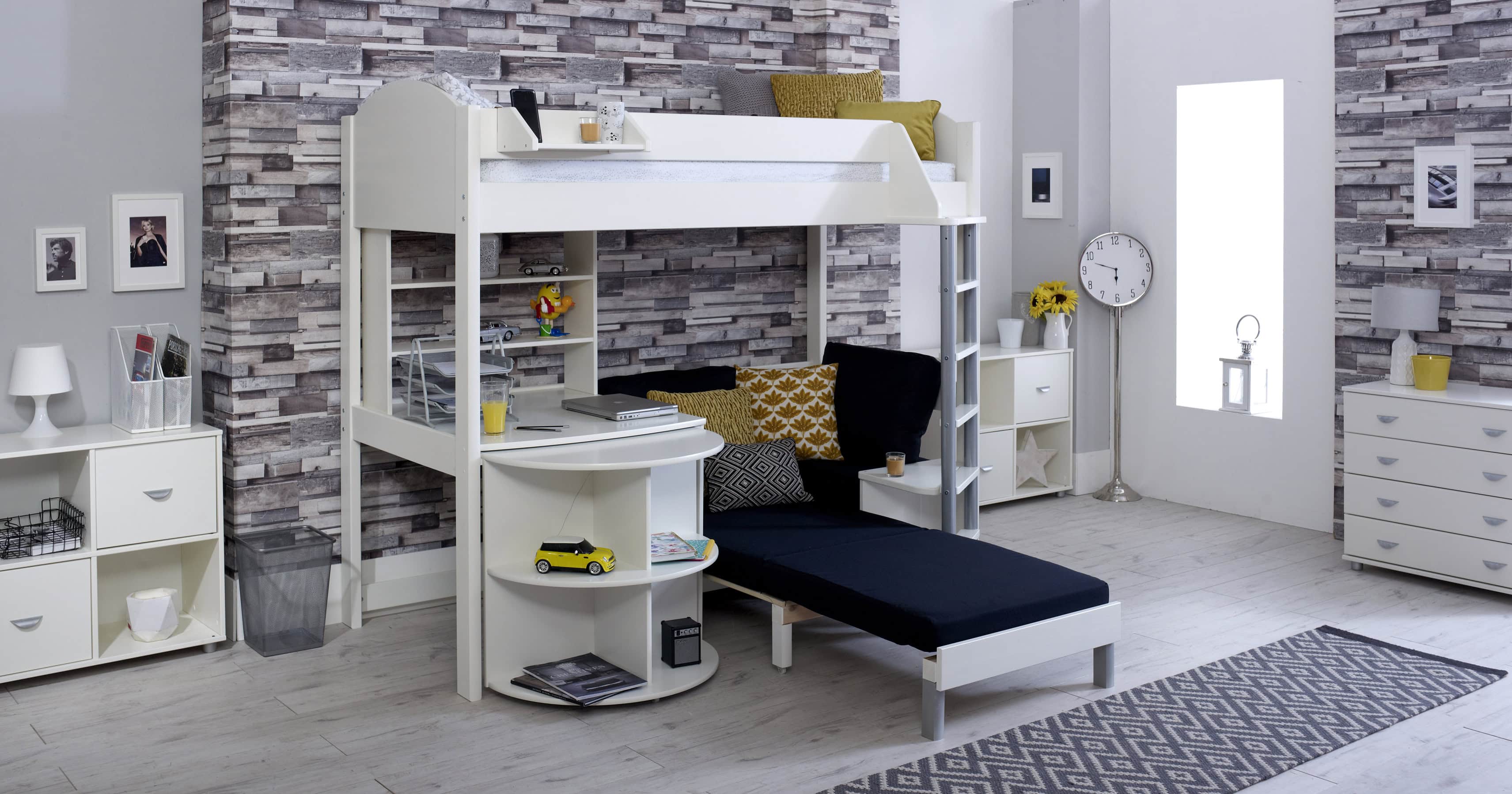 Kids Avenue Noah E Highsleeper - White with Black Cushion - Image 3