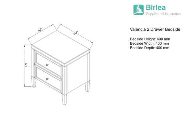 Valencia Mirrored 2 Drawer Bedside - Image 5