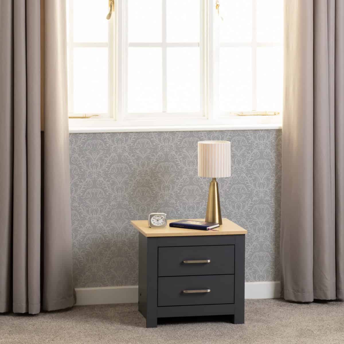 Portland 2 Drawer Bedside - Grey & Oak | Buy Online | Beds.ie