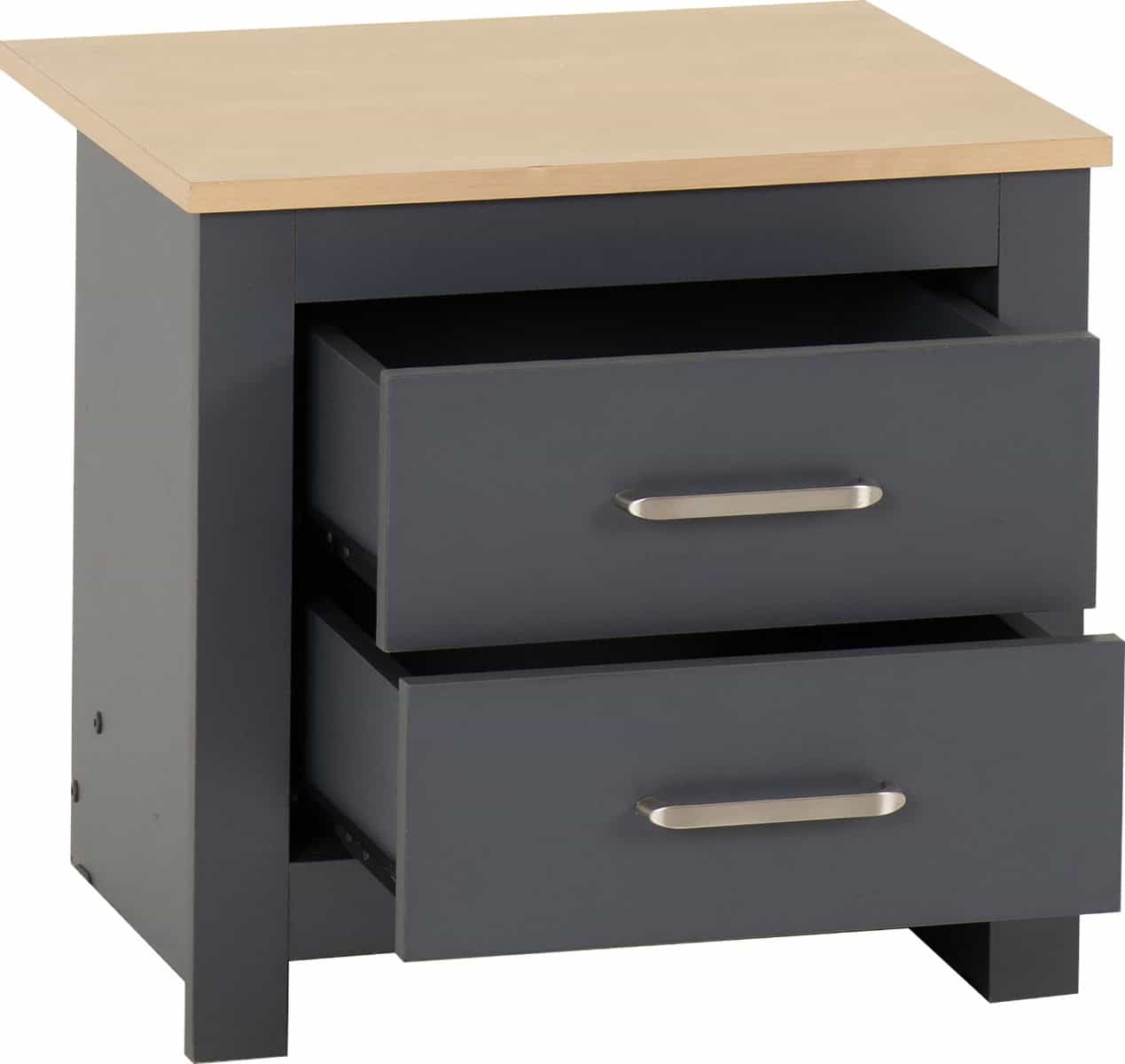 Portland 2 Drawer Bedside - Grey & Oak - Image 3