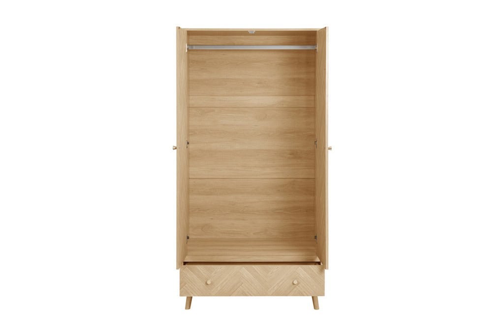 Herringford 2 Door 1 Drawer Wardrobe - Oak - Image 3