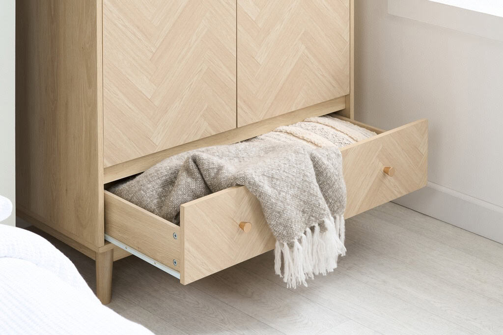 Herringford 2 Door 1 Drawer Wardrobe - Oak - Image 8