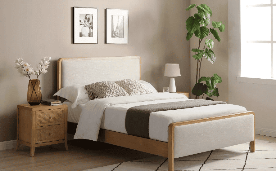 Archie 4ft6 Upholstered Headboard Bedframe - Oak | Buy Online | Beds.ie