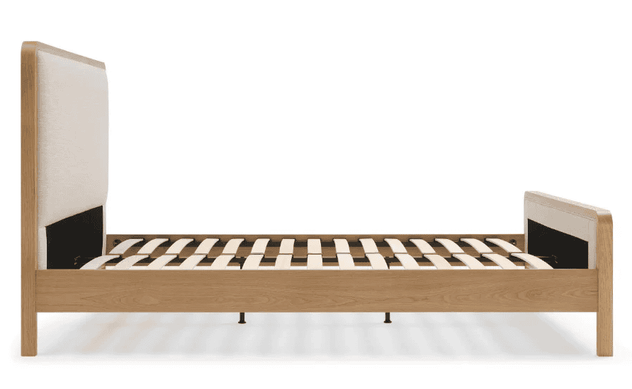 Archie 4ft6 Upholstered Headboard Bedframe - Oak - Image 2
