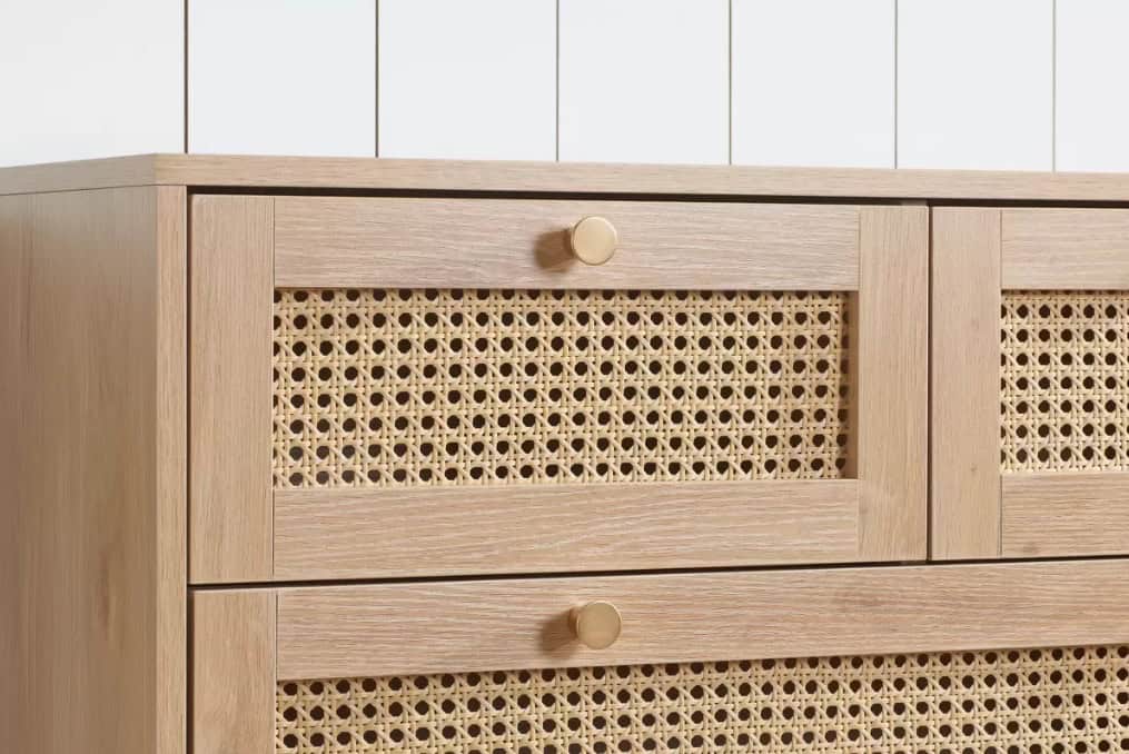 Croxley 5 Drawer Rattan Chest - Oak - Image 3