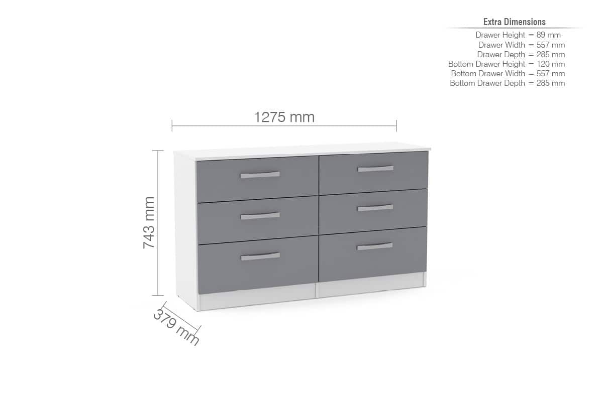 Lynx 6 Drawer Chest - White & Grey - Image 2