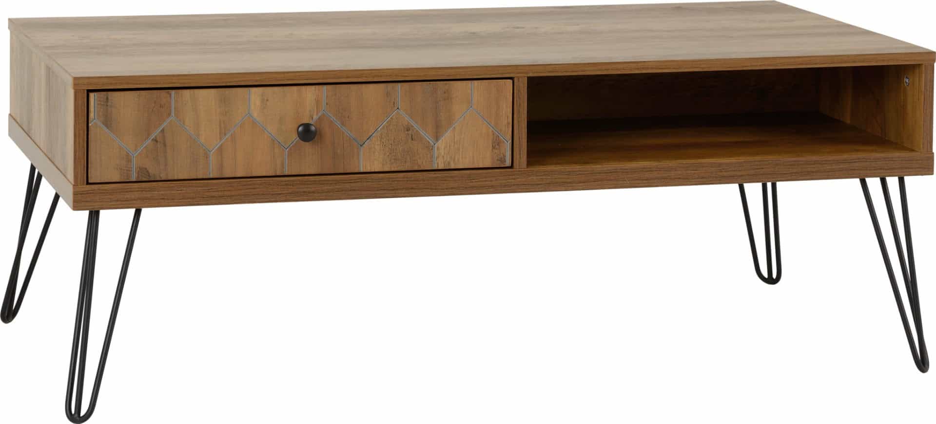 Ottawa 1 Drawer Coffee Table - Medium Oak Effect/Black | Buy Online | Beds.ie
