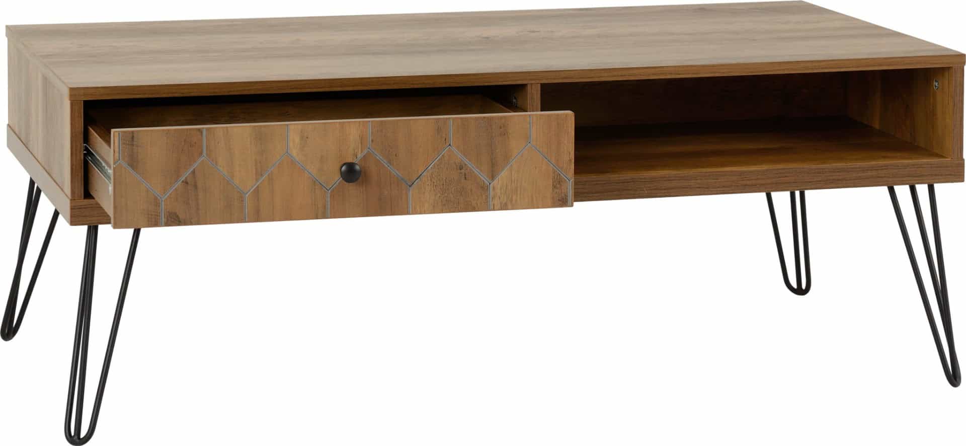 Ottawa 1 Drawer Coffee Table - Medium Oak Effect/Black - Image 2