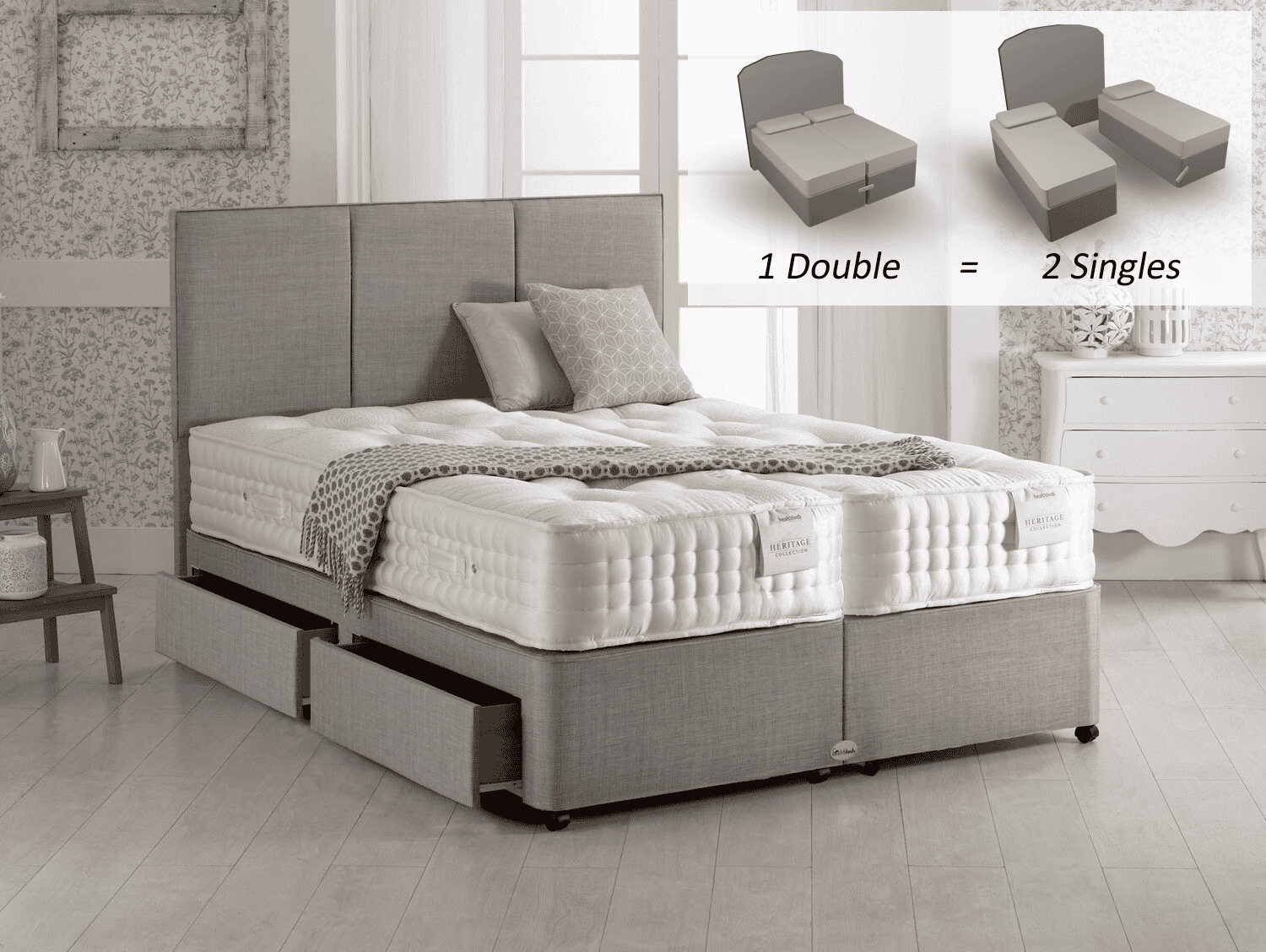 Healthbeds 6ft Luxor 1500 4 Drawer Zip & Link Bed | Buy Online | Beds.ie