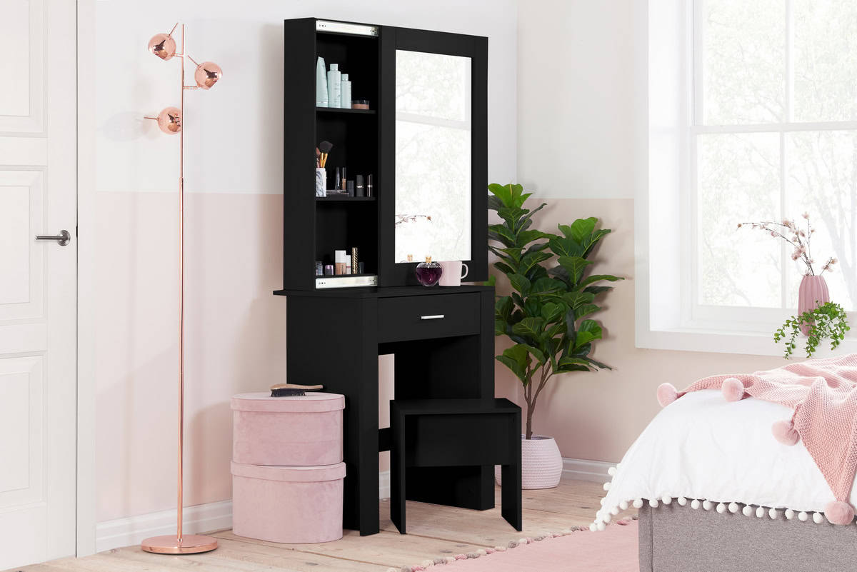 Evelyn 1 Drawer Sliding Mirror Dressing Table - Black | Buy Online | Beds.ie