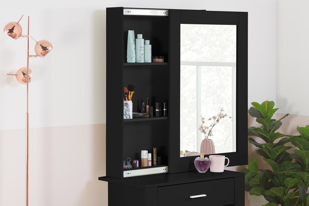 Evelyn 1 Drawer Sliding Mirror Dressing Table - Black - Image 3