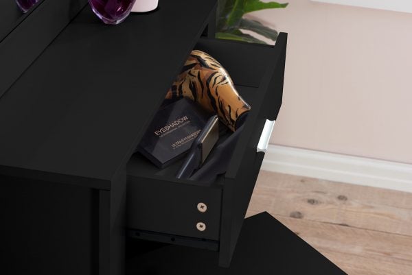 Evelyn 1 Drawer Sliding Mirror Dressing Table - Black - Image 4