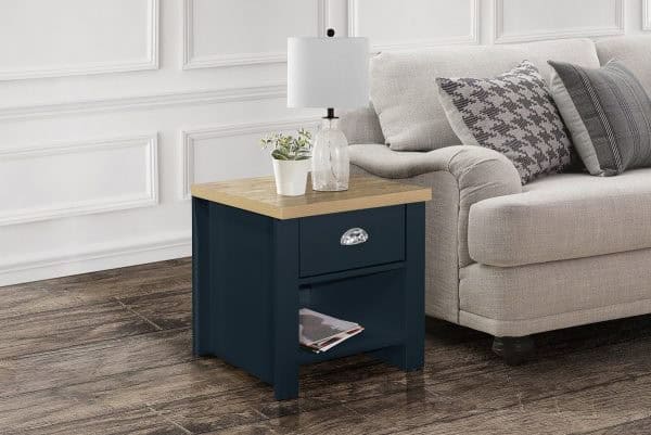 Highgate 1 Drawer Lamp Table - Navy & Oak | Buy Online | Beds.ie
