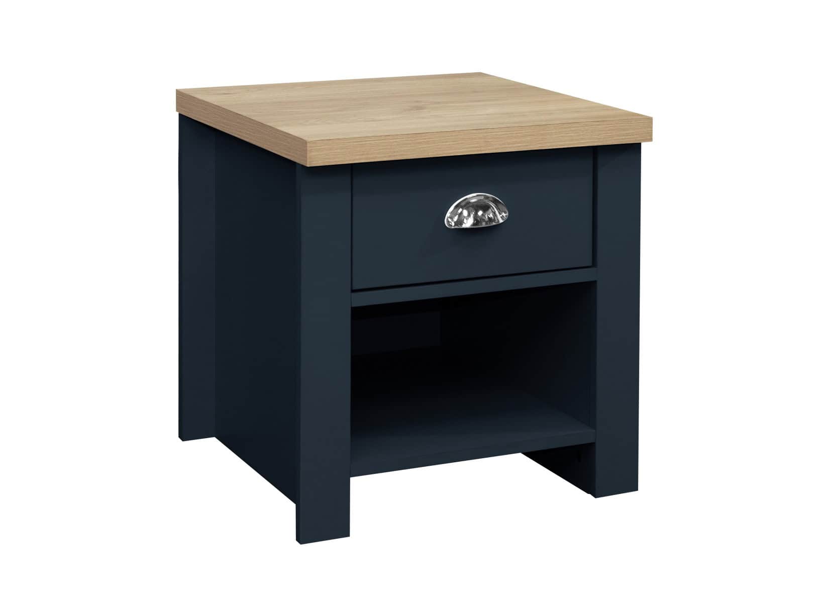 Highgate 1 Drawer Lamp Table - Navy & Oak - Image 6