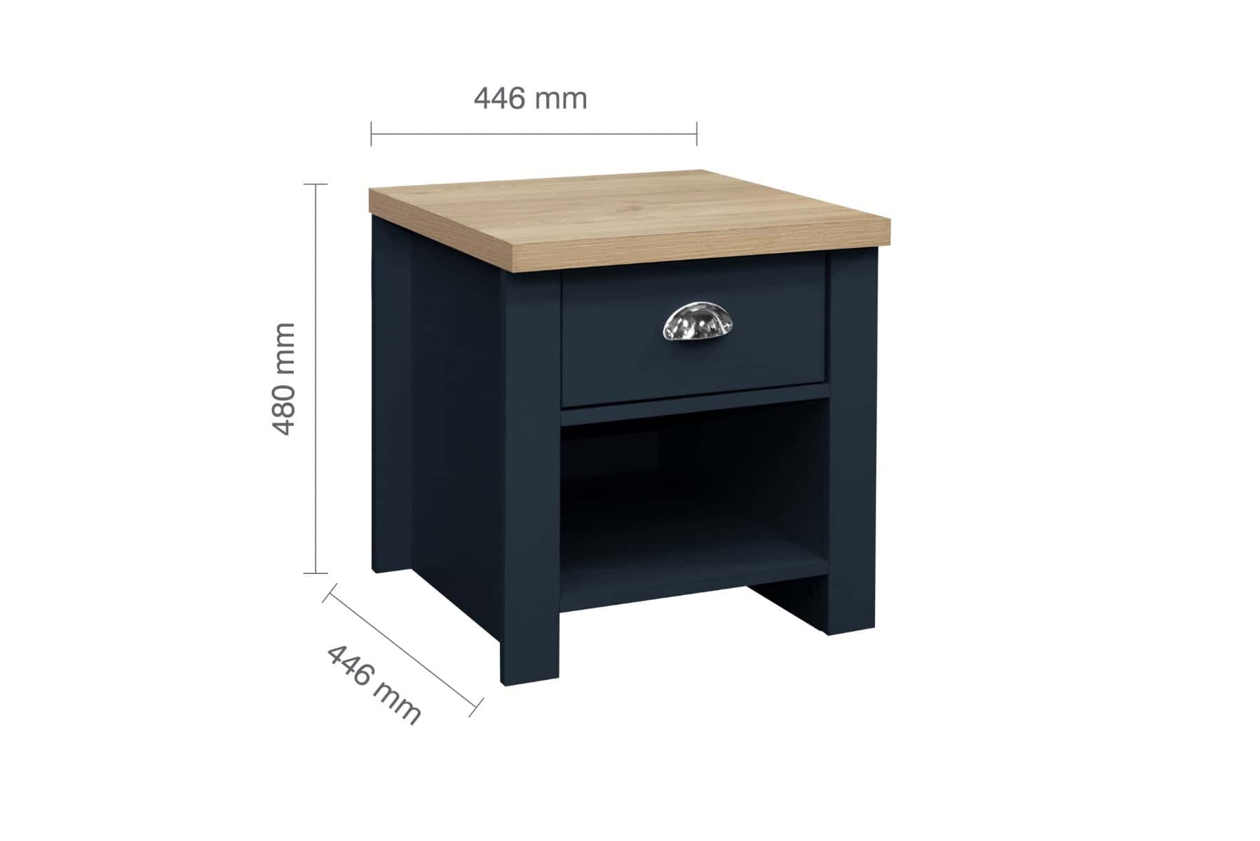 Highgate 1 Drawer Lamp Table - Navy & Oak - Image 10