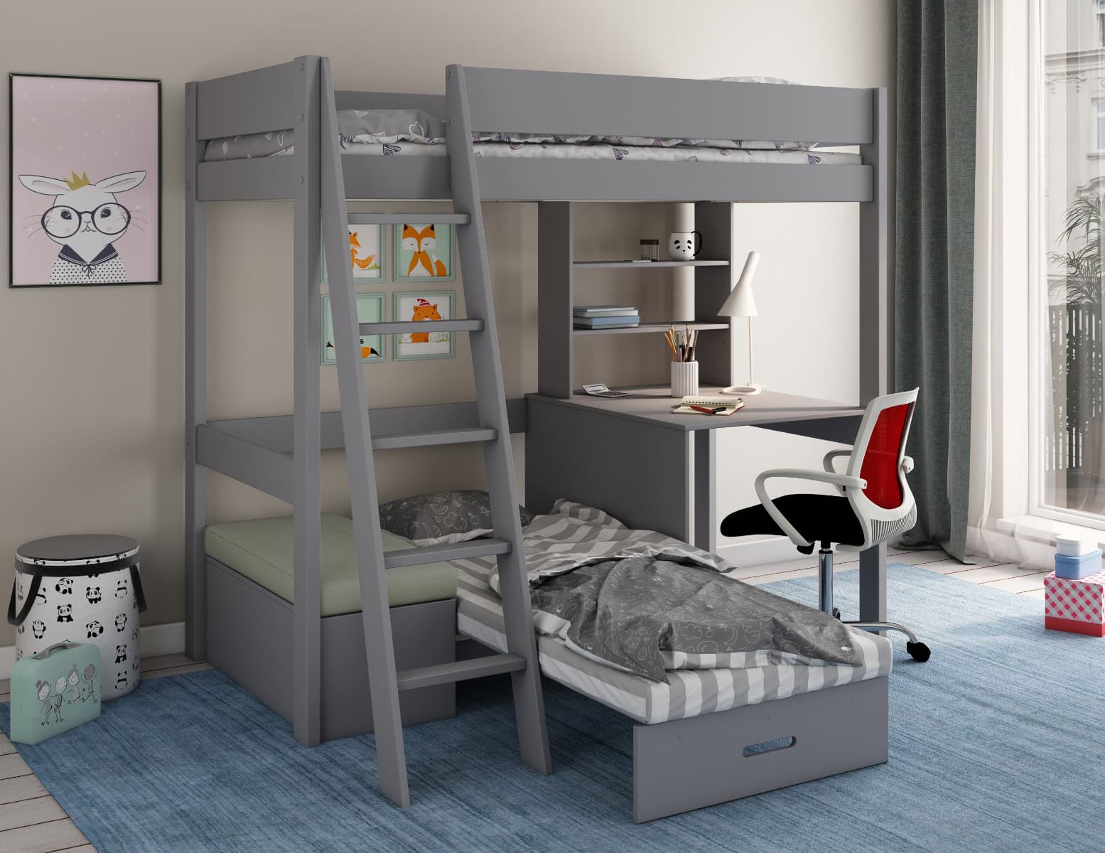 Kids Avenue Estella Grey Highsleeper with Silver Sofa Bed - Image 2