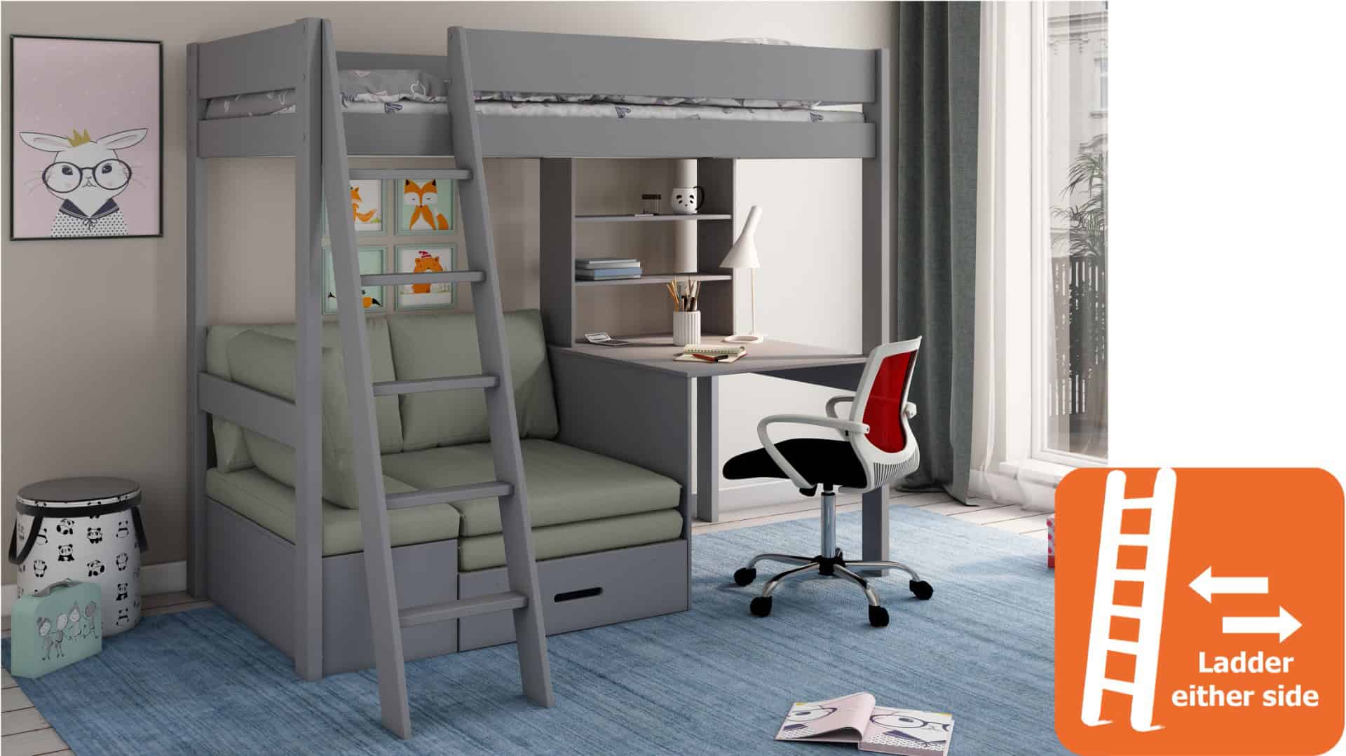 Kids Avenue Estella Grey Highsleeper with Silver Sofa Bed - Image 7