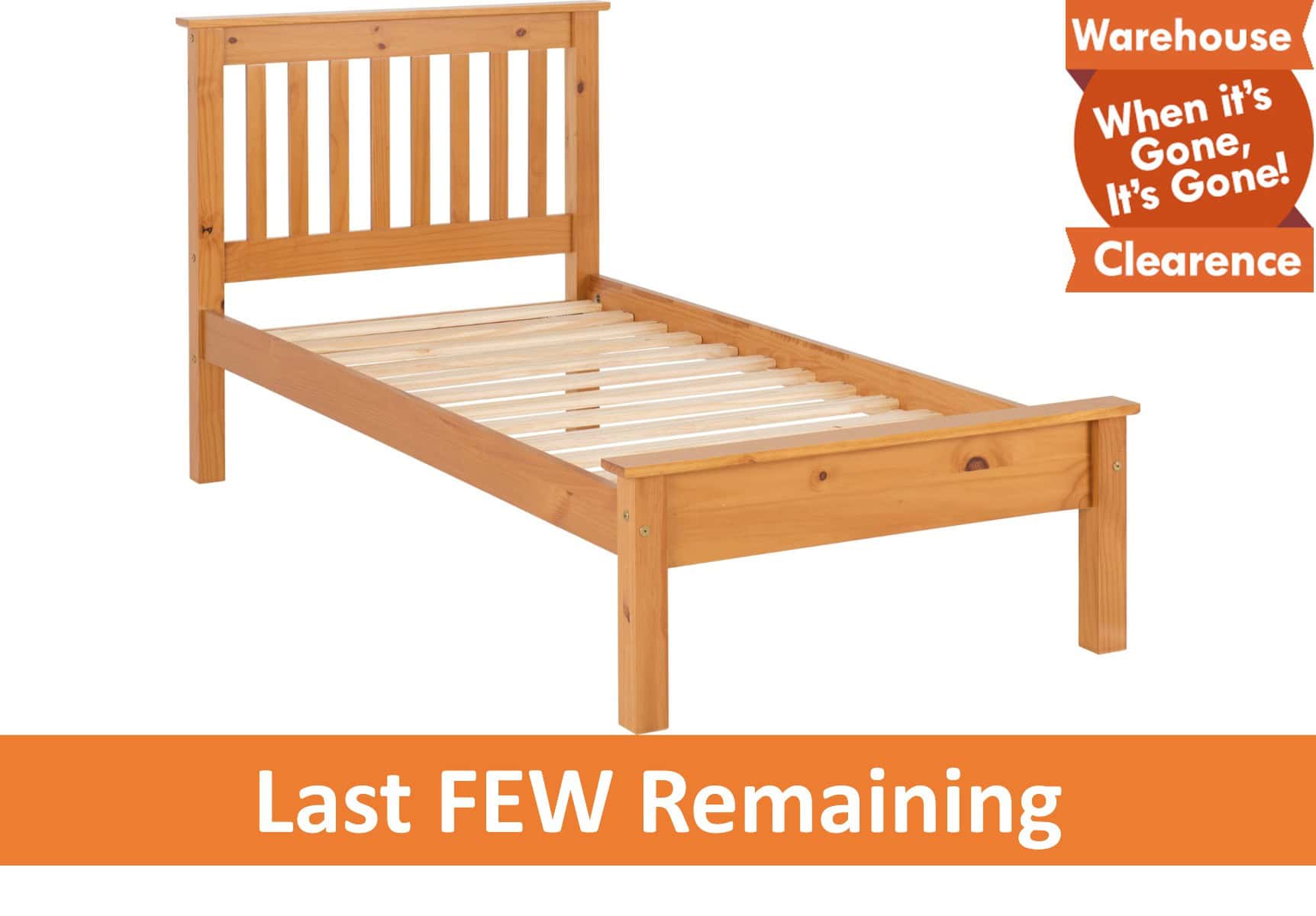 Monaco 3ft Low End Bedframe - Distressed Waxed Pine - Image 6
