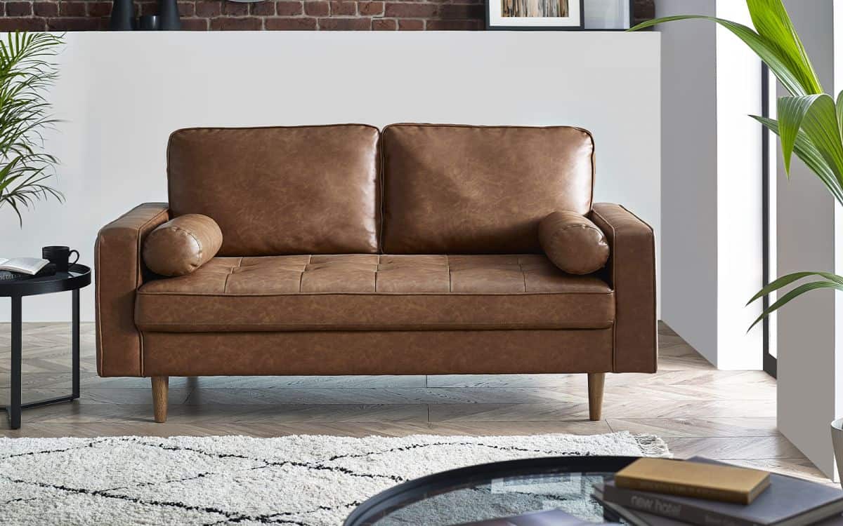 Henderson 3 Seater Sofa - Brown Faux Leather | Buy Online | Beds.ie