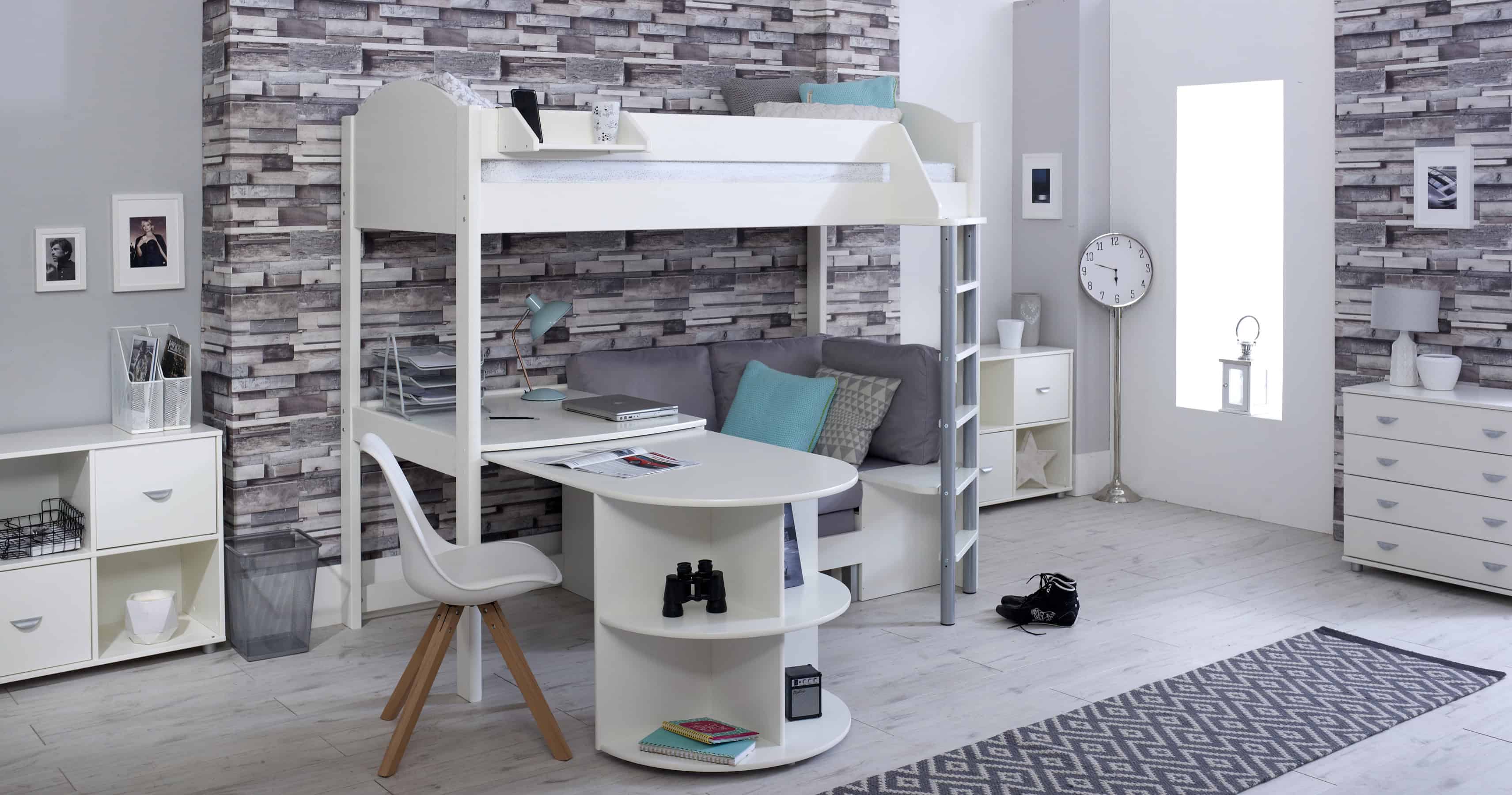 Kids Avenue Noah D Highsleeper - White with Silver Cushion - Image 2