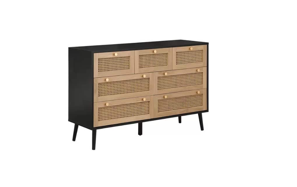 Croxley 7 Drawer Rattan Chest - Black - Image 4