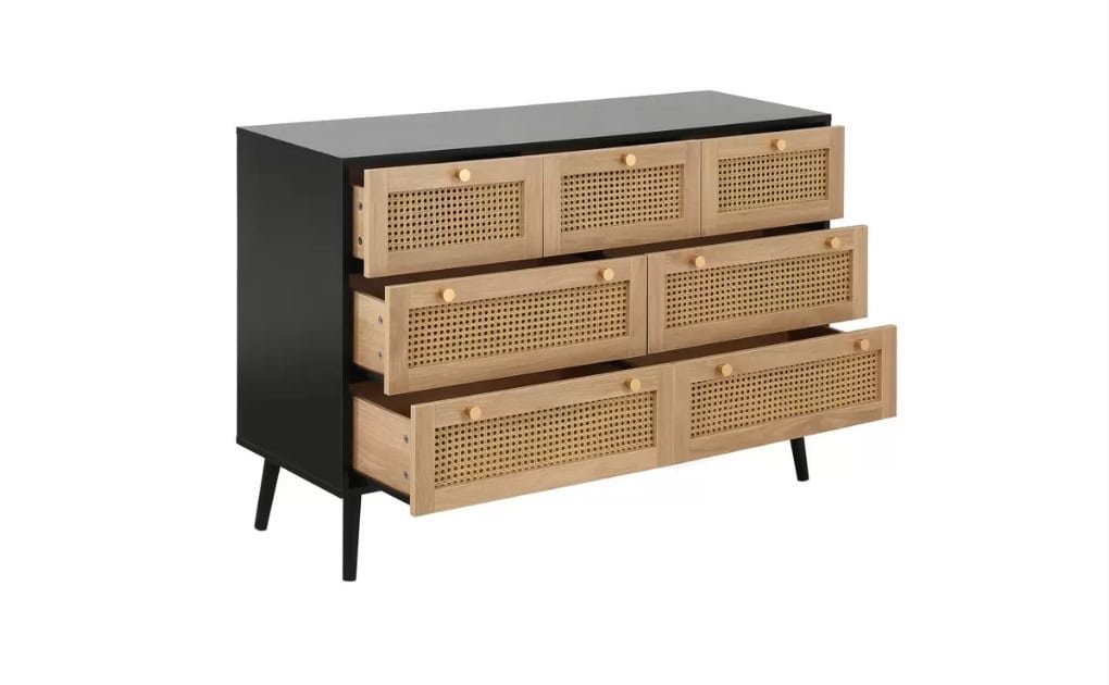 Croxley 7 Drawer Rattan Chest - Black - Image 5
