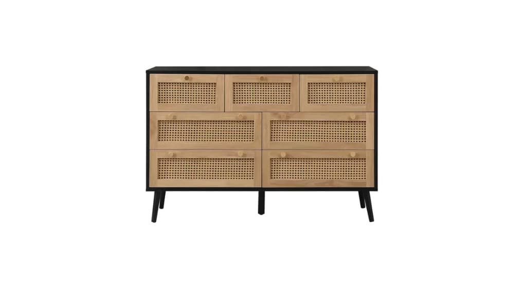 Croxley 7 Drawer Rattan Chest - Black - Image 6