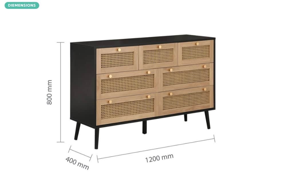 Croxley 7 Drawer Rattan Chest - Black - Image 7