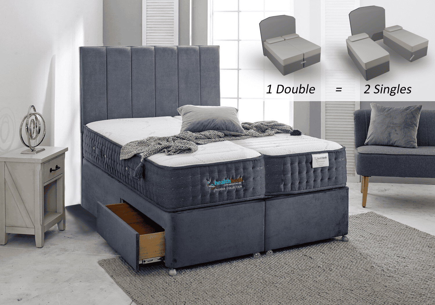 Healthbeds 6ft Naples 6000 2 Drawer Zip & Link Bed | Buy Online | Beds.ie