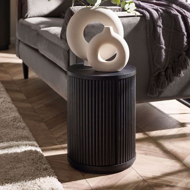 Louanne Fluted Side Table with Drawers - Black | Buy Online | Beds.ie