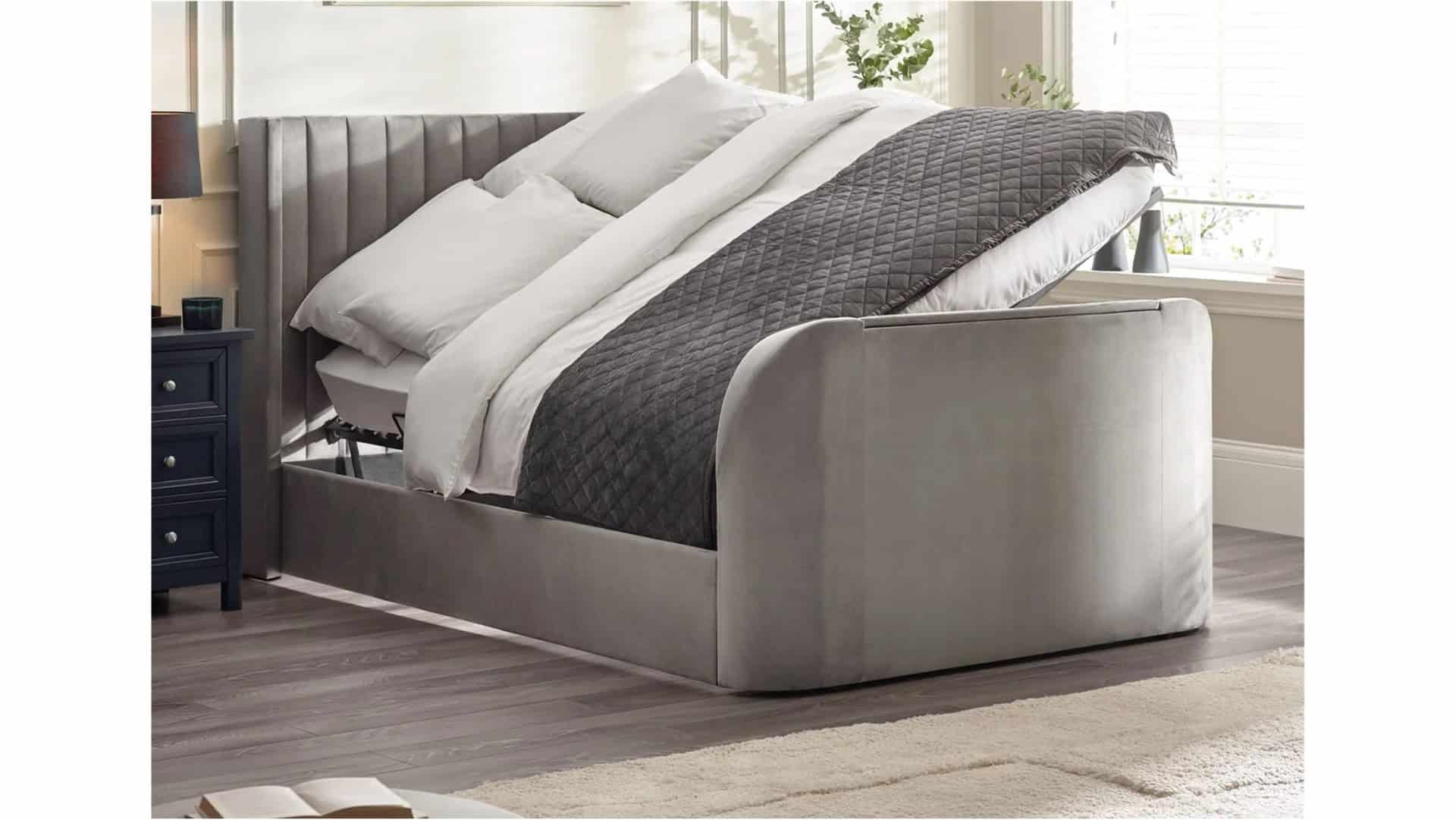 Clarke 4ft6 TV Side opening Ottoman - Light Grey Fabric - Image 2