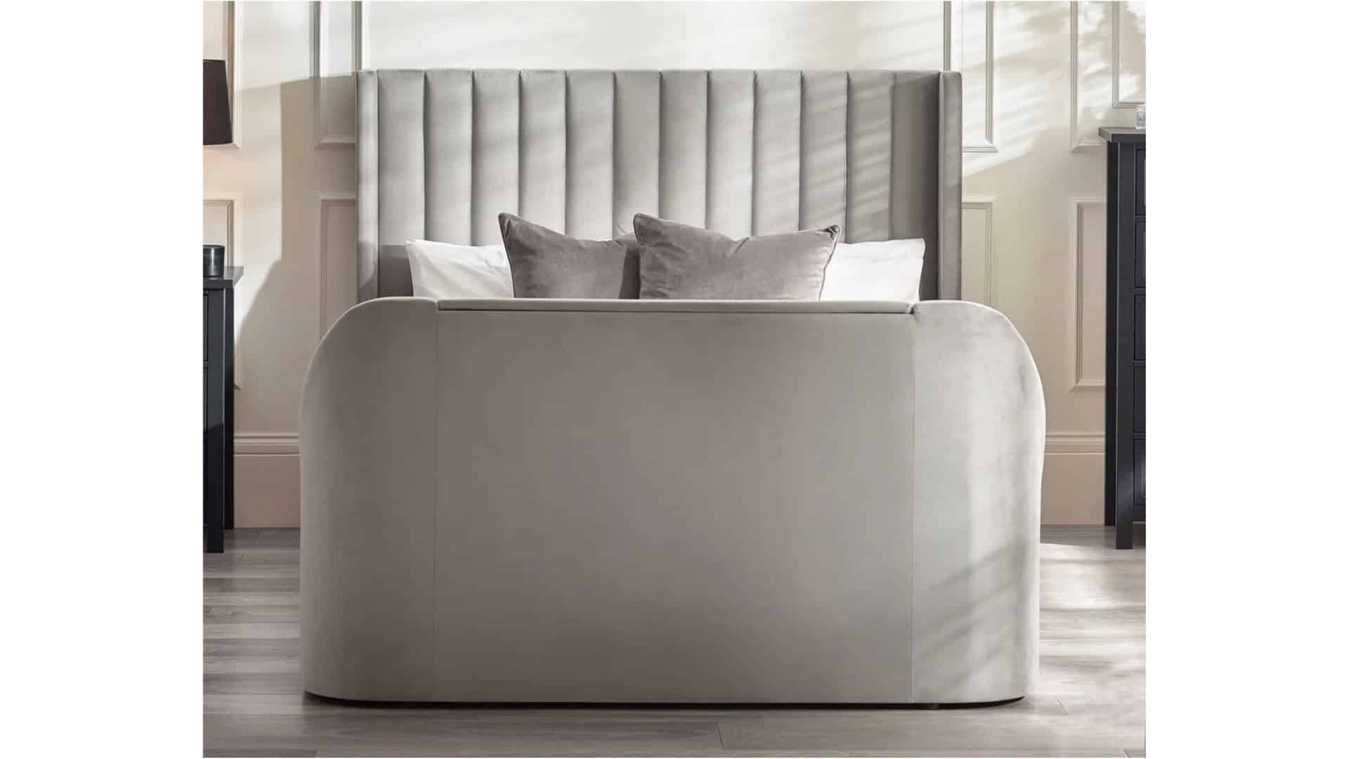 Clarke 4ft6 TV Side opening Ottoman - Light Grey Fabric - Image 3