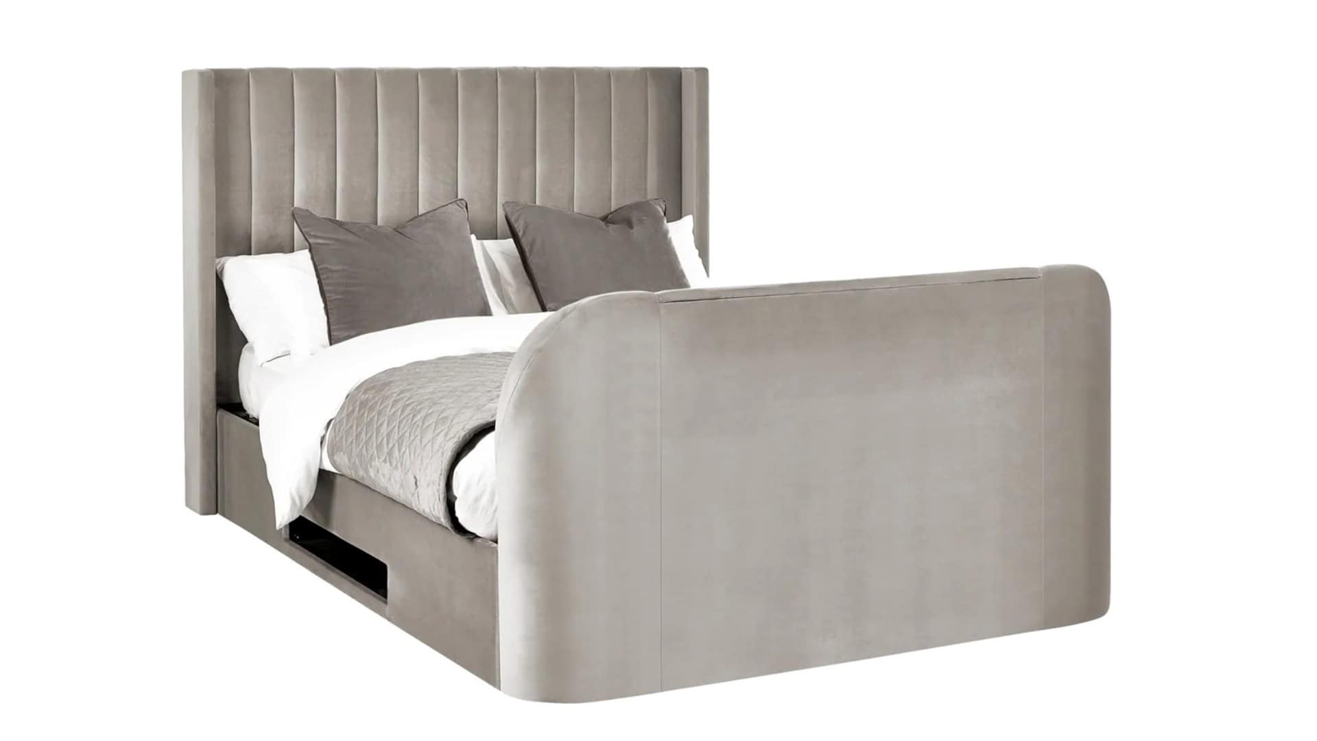 Clarke 4ft6 TV Side opening Ottoman - Light Grey Fabric - Image 4