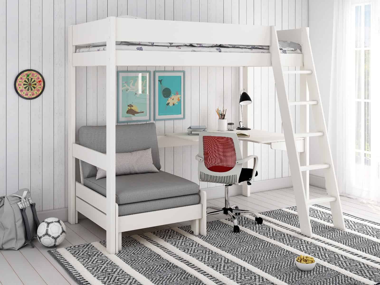 Kids Avenue Estella White Highsleeper with Silver Sofa Bed & Desk | Buy Online | Beds.ie