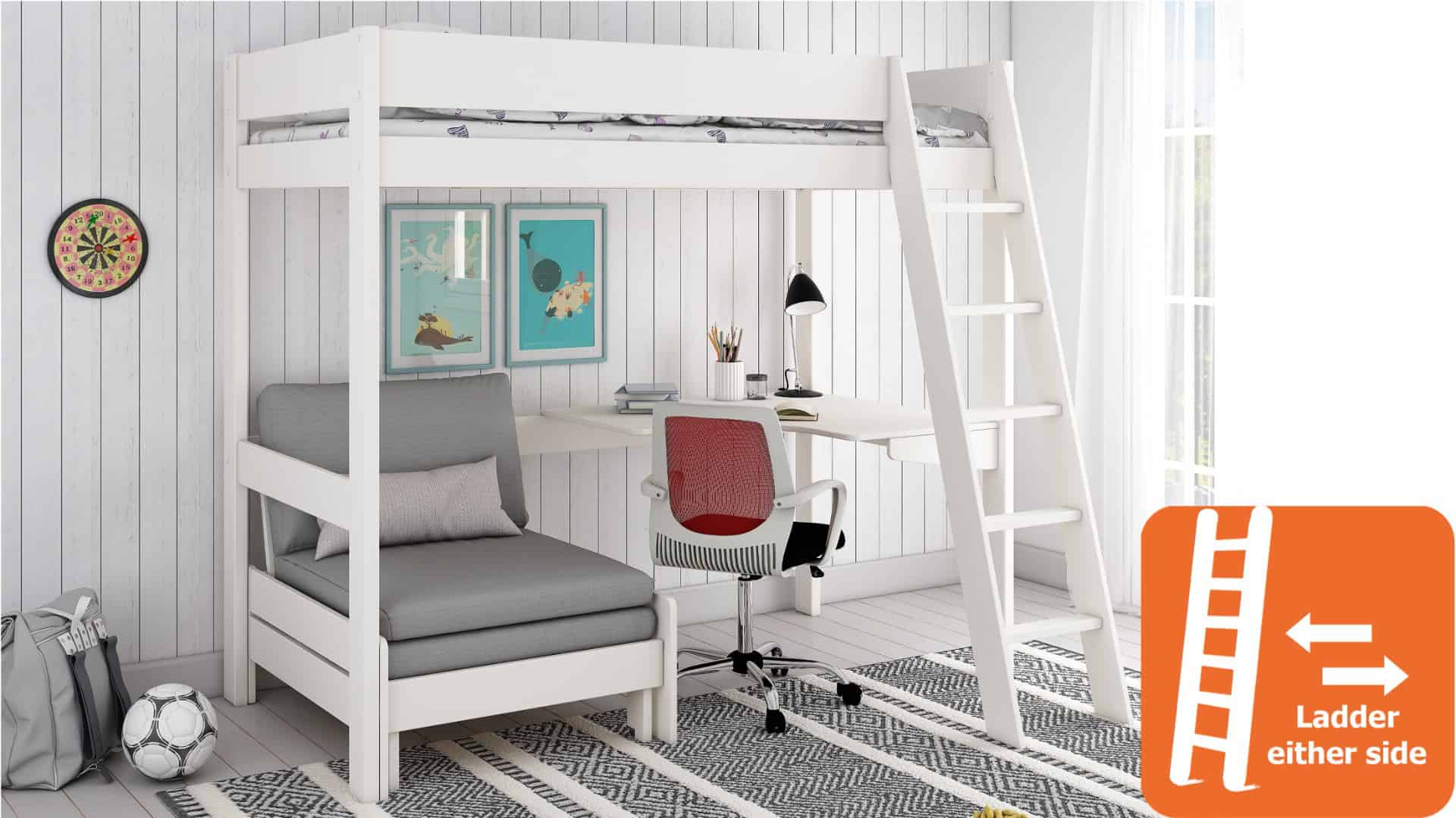 Kids Avenue Estella White Highsleeper with Silver Sofa Bed & Desk - Image 4
