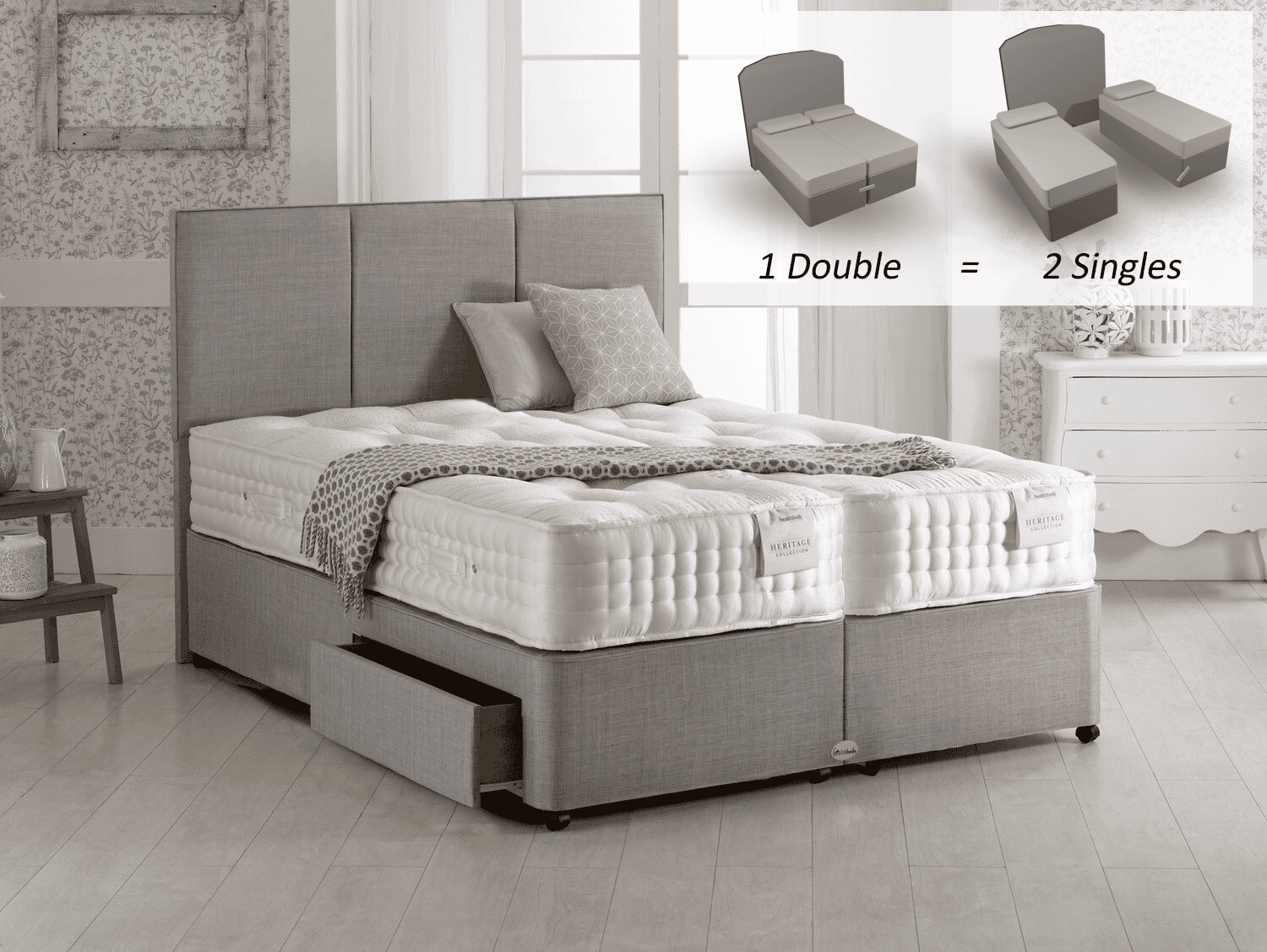 Healthbeds 6ft Luxor 2000 2 Drawer Zip & Link Bed | Buy Online | Beds.ie