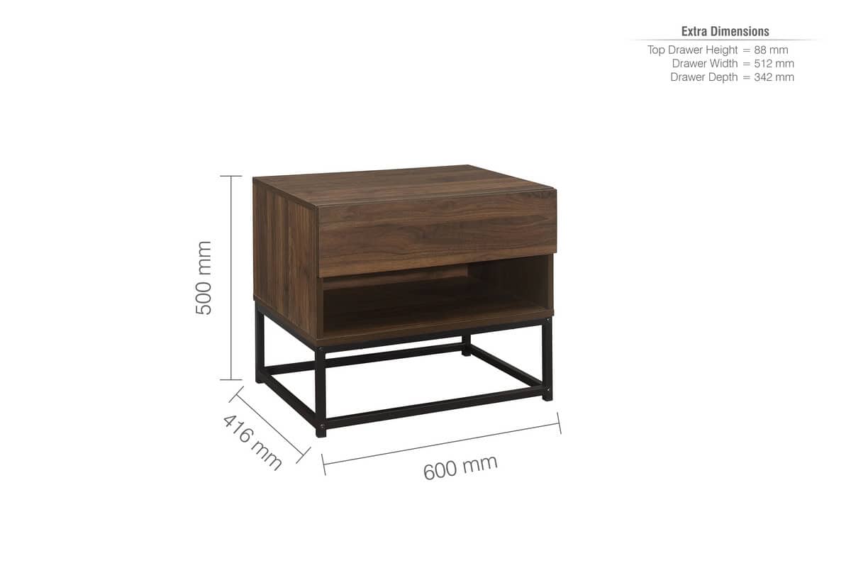 Houston 1 Drawer Bedside - Walnut - Image 4