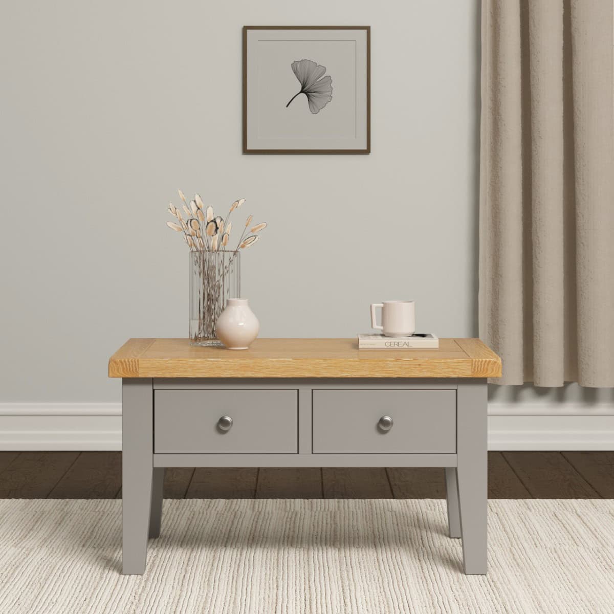 Windsor 2 Drawer Coffee Table - Pebble Grey & Oak | Buy Online | Beds.ie