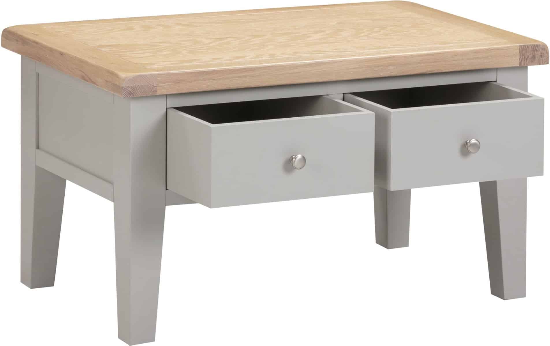 Windsor 2 Drawer Coffee Table - Pebble Grey & Oak - Image 2