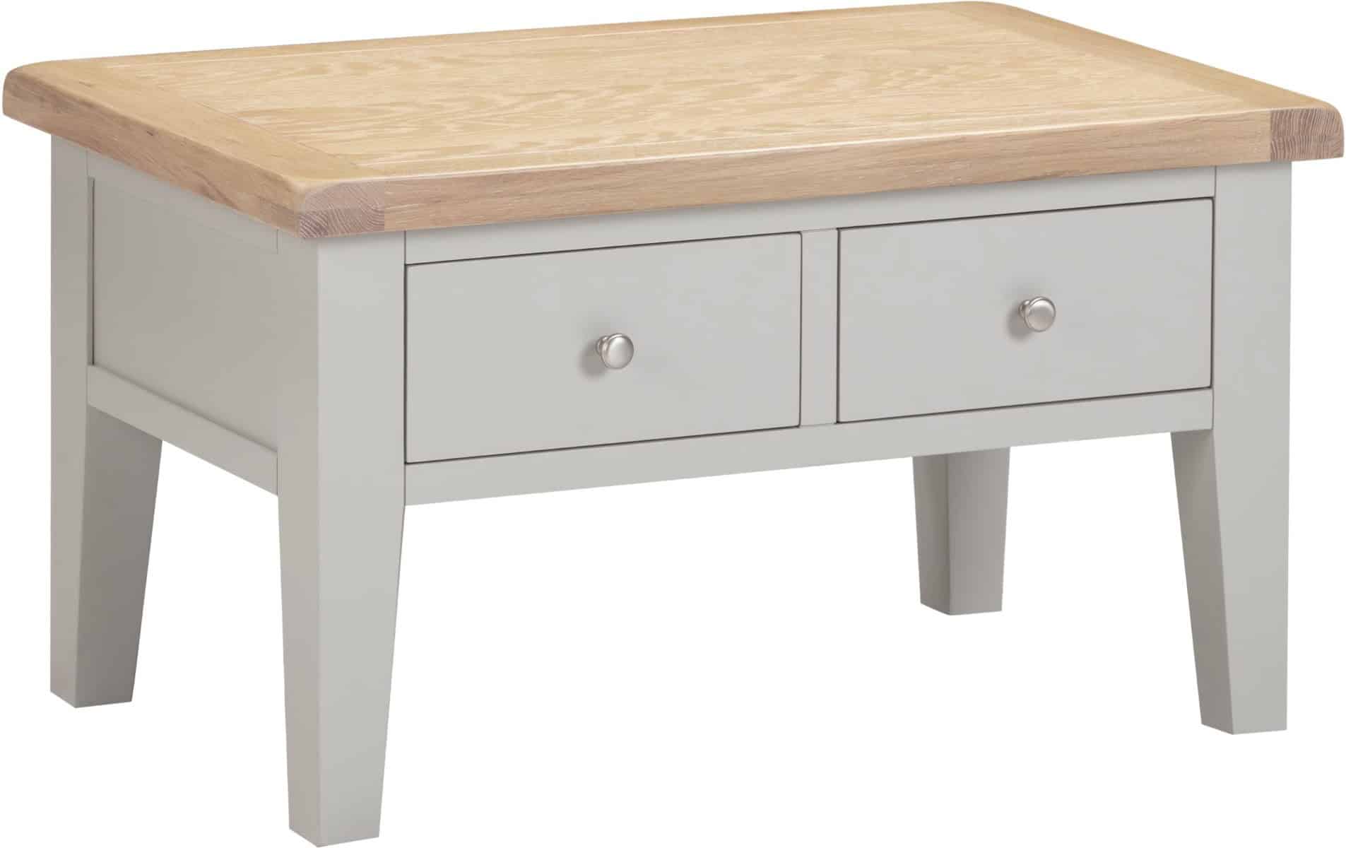 Windsor 2 Drawer Coffee Table - Pebble Grey & Oak - Image 3