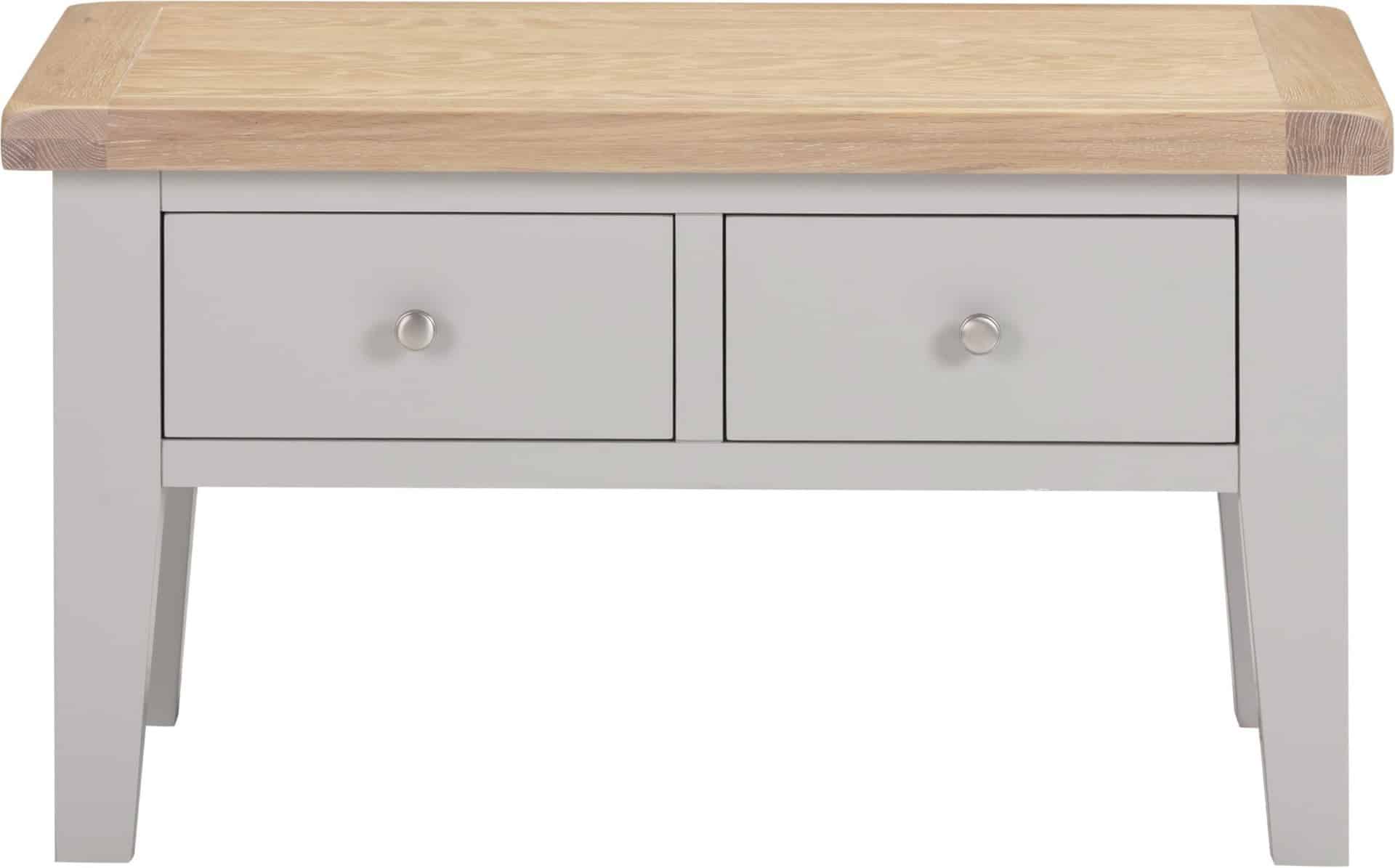 Windsor 2 Drawer Coffee Table - Pebble Grey & Oak - Image 4