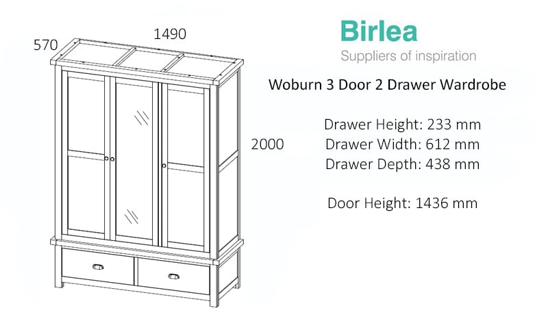 Woburn 3 Door 2 Drawer Wardrobe - Oak - Image 3