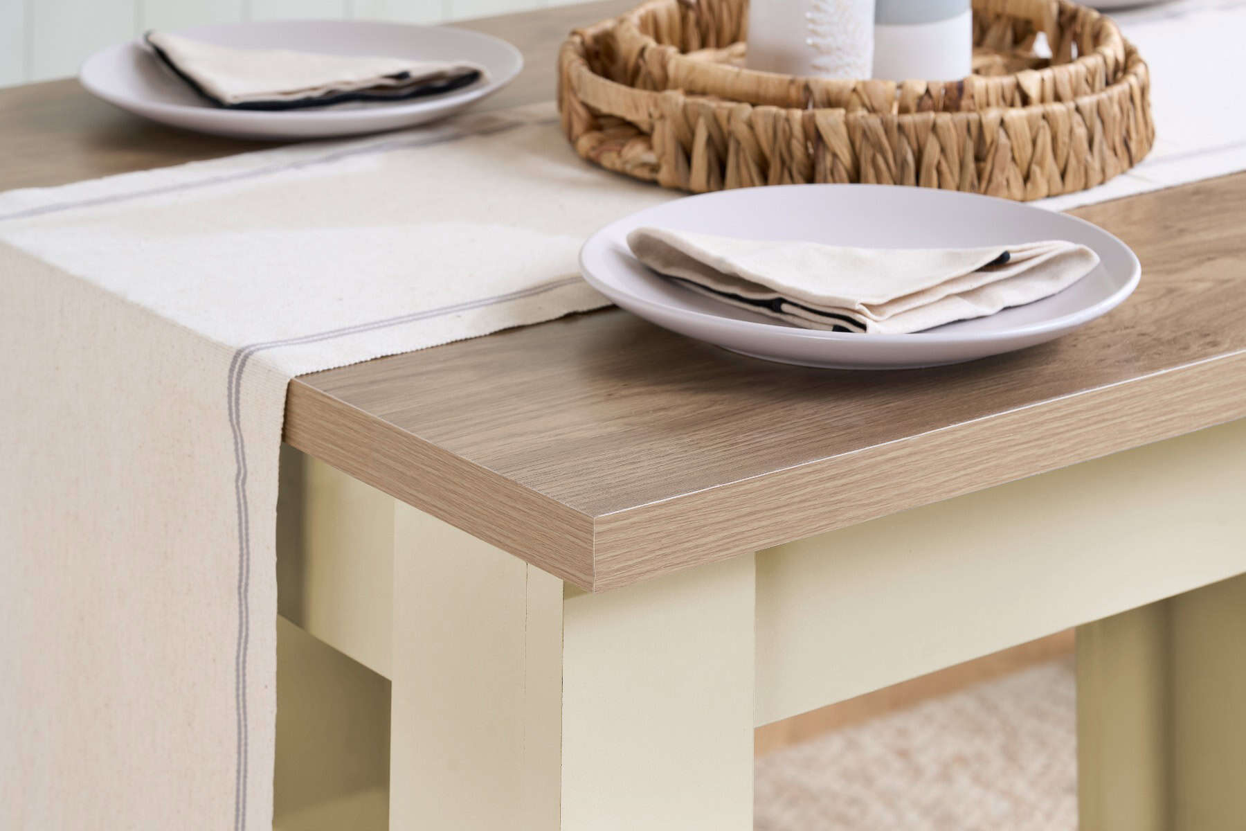 Highgate Dining Table & Bench Set - Cream & Oak - Image 2