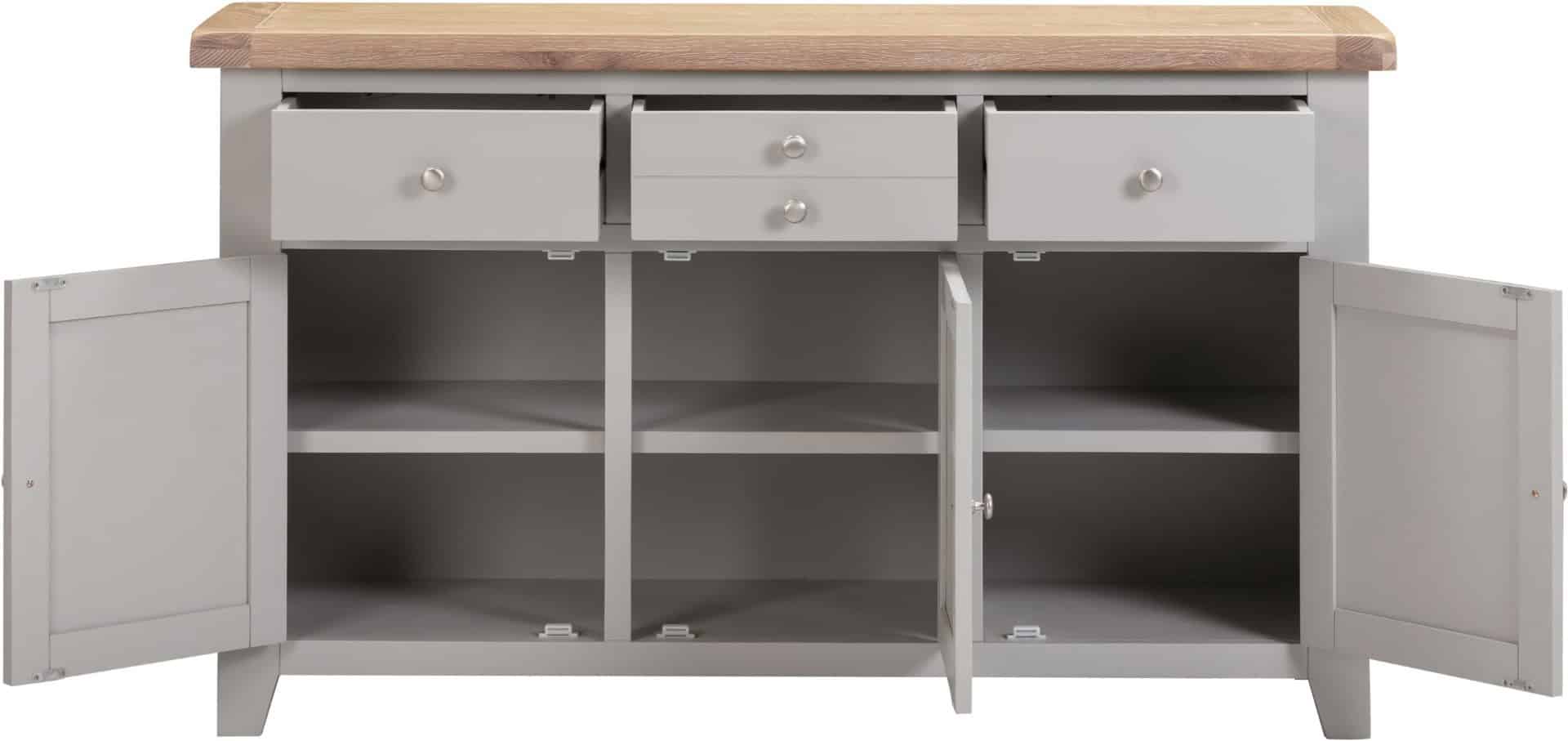 Windsor 3 Door 3 Drawer Sideboard - Pebble Grey - Image 4