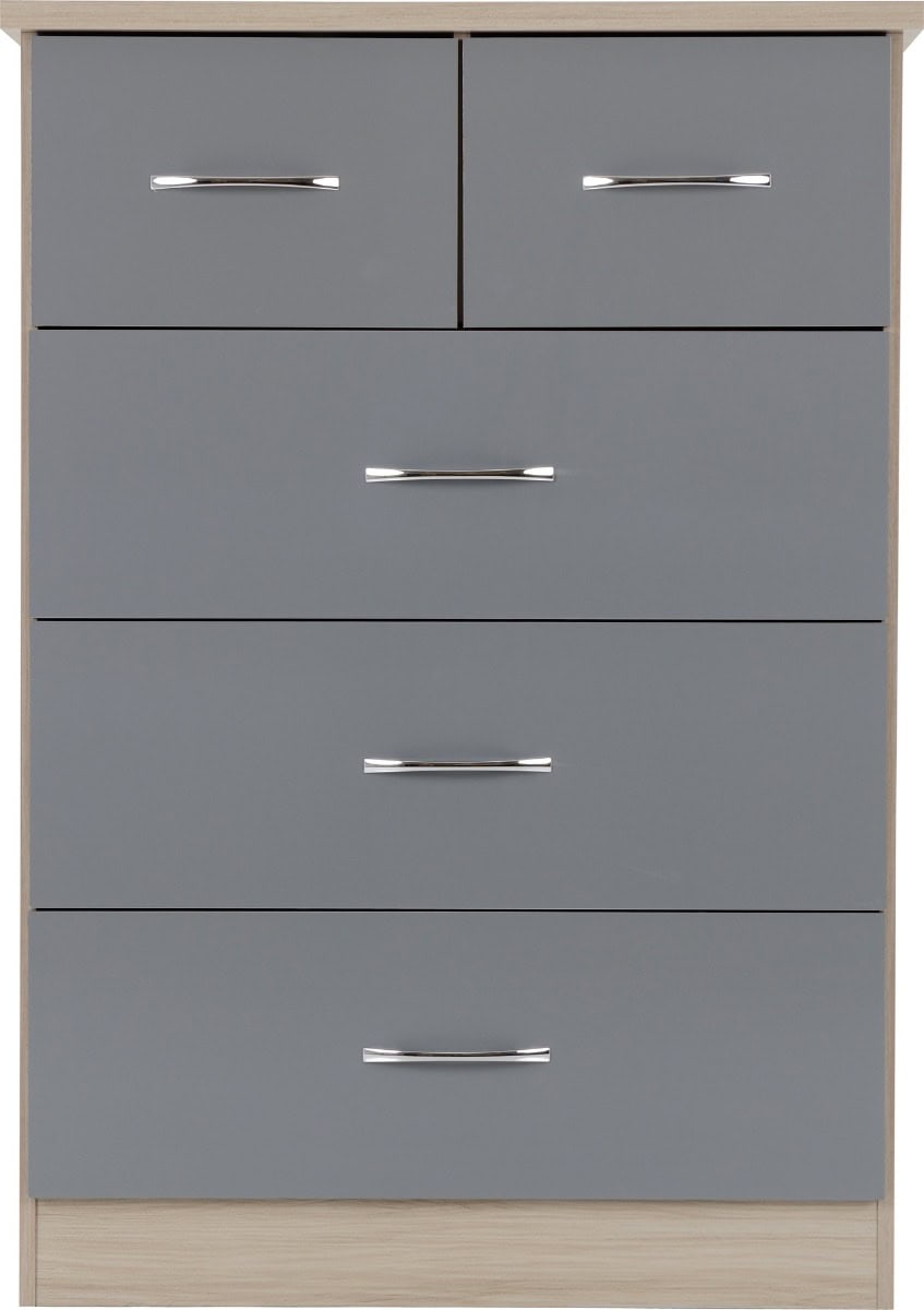 Nevada 3+2 Drawer Chest - Grey Gloss & Oak | Buy Online | Beds.ie