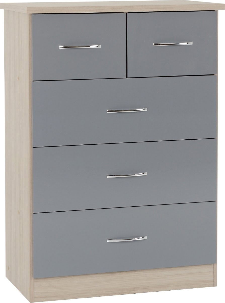 Nevada 3+2 Drawer Chest - Grey Gloss & Oak - Image 2