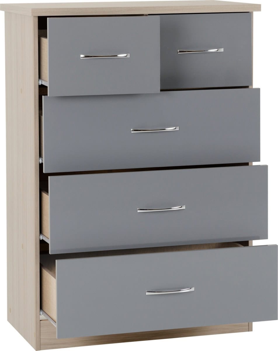 Nevada 3+2 Drawer Chest - Grey Gloss & Oak - Image 3