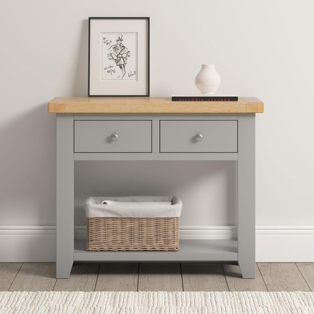 Windsor 2 Drawer Console Table - Pebble Grey & Oak | Buy Online | Beds.ie